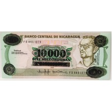 NICARAGUA 1989 . TEN THOUSAND 10,000 ON TEN 10 CORDABAS BANKNOTE . ERROR . OVERPRINT